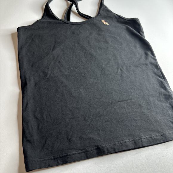 Cén S Black Cross Back Tank Top Stretch Y2K Baddie Dog Embroidery Basic Tee - Picture 5 of 10